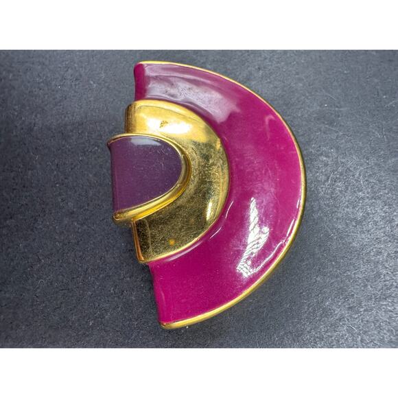Vintage Monet Geometric Pink & Purple Enamel Gold Tone Brooch Pin 80s Art Deco - Picture 5 of 8